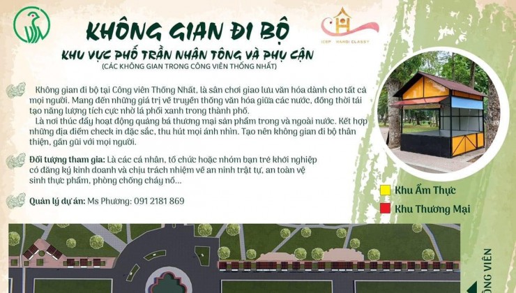 CHÍNH CHỦ CẦN SANG NHƯỢNG KIOT Vị trí 2b và 20a. Phố đi bộ Trần Nhân Tông, Công viên thống nhất